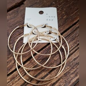 A New Day Shiny Gold Hoop Earrings NWT